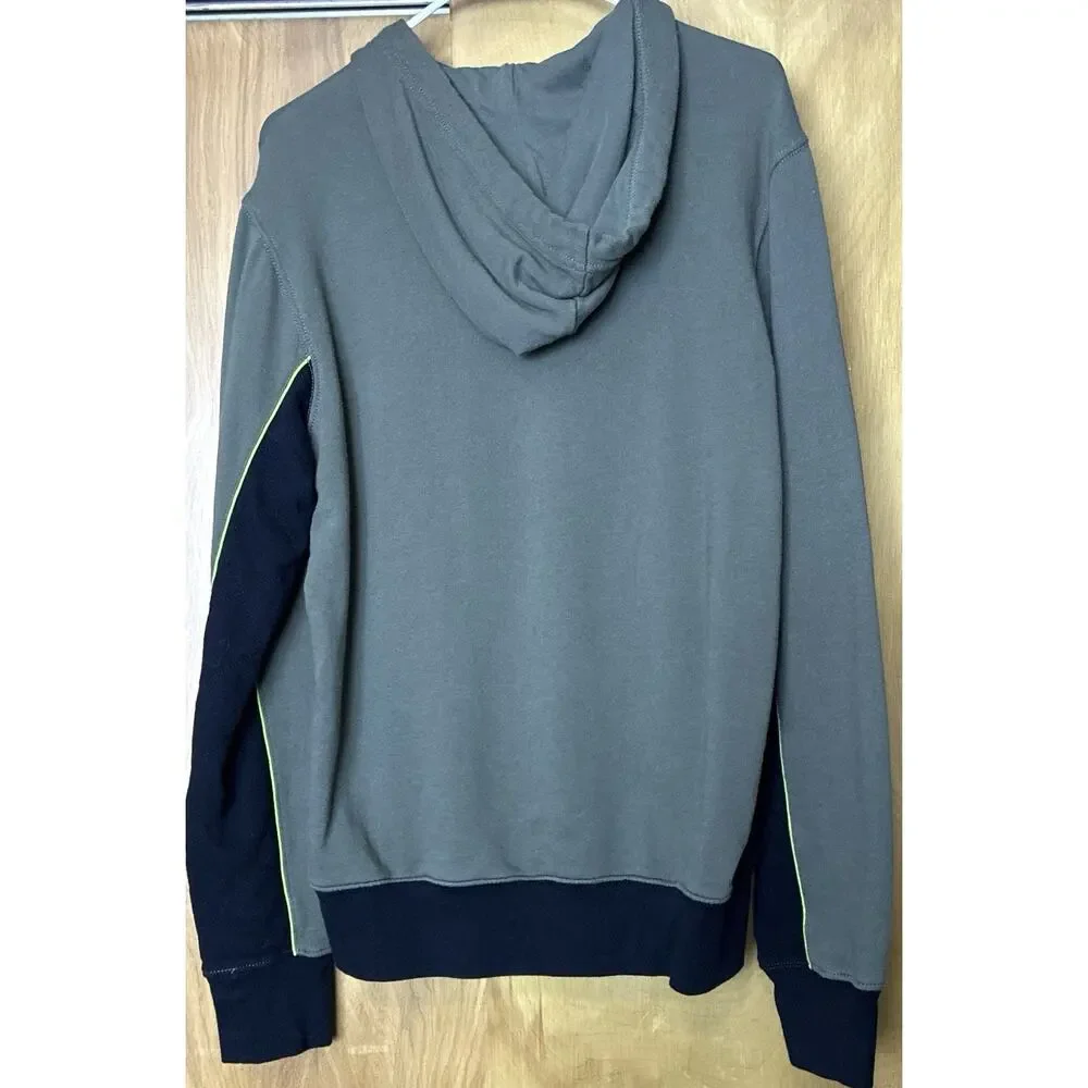 True Religion Hoodie Sz M Gray Navy Blue Pullover Fleece Logo Kangaroo Pocket